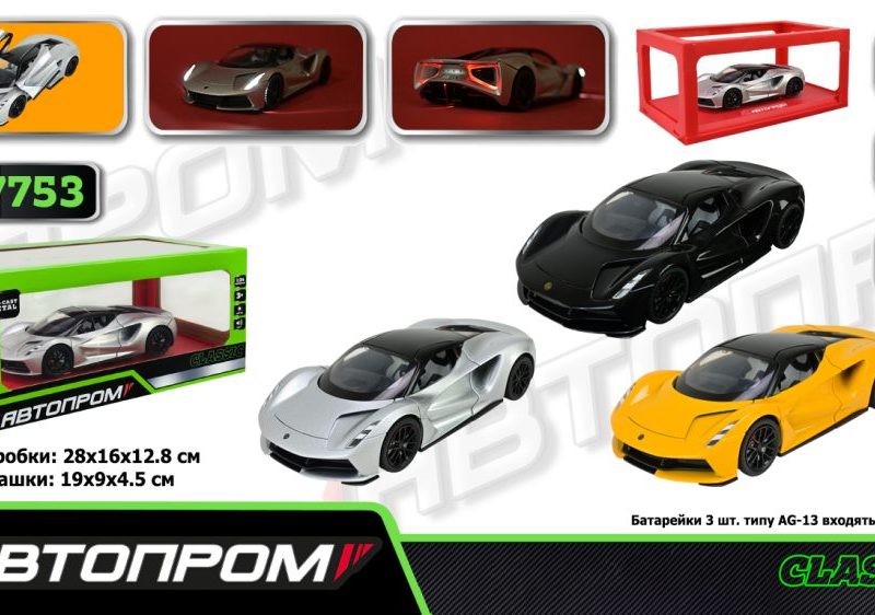 Машина мет. АВТОПРОМ арт. AP7753 (12шт/2) 1:24 LOTUS Evija, батар,світло,звук,відкр.двері,короб.  28*16*12,8см