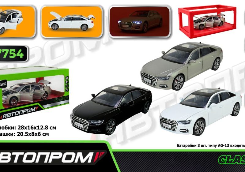 Машина мет. АВТОПРОМ арт. AP7754 (12шт/2) 1:24 AUDI A6L, батар,світло,звук,відкр.двері,короб.