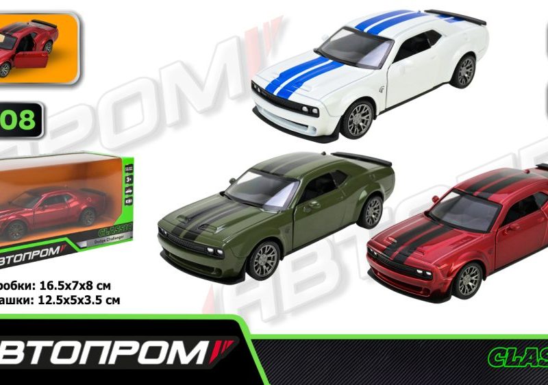 Іграшка машина мет. АВТОПРОМ  арт. 10008 (48шт/2)  5 inch,3 кольори Dodge Challenger, відкр.двері, у кор.16,5*7*8см