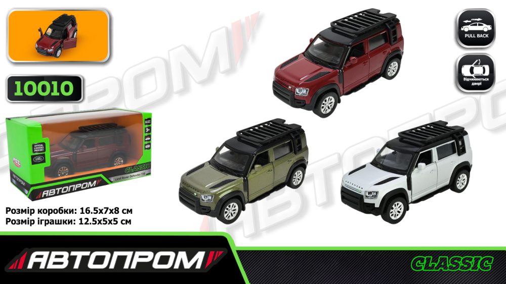 Іграшка машина мет. АВТОПРОМ арт. 10010 (48шт/2) 5 inch,3 кольори 2020 Land Rover Defender 110, відкр.двері, у кор.16,5*7*8см