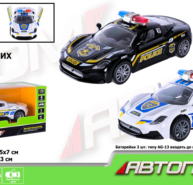Машина мет. АВТОПРОМ арт. AP74204 (48шт) 1:32,2 кольори, відкр.двері, батар.,світ., звук,короб.15*6,5*7см