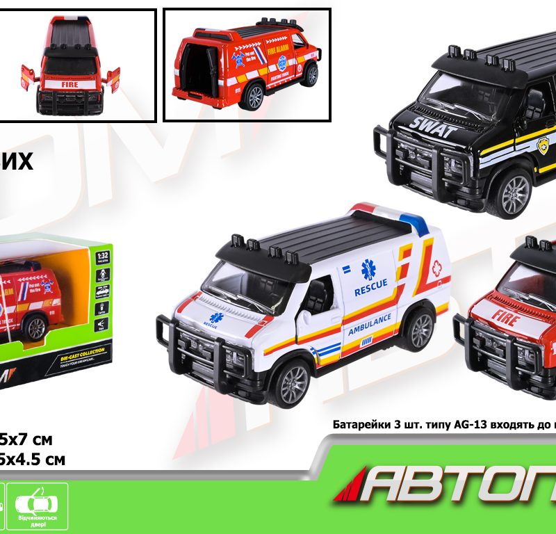 Машина мет. АВТОПРОМ арт. AP74206 (48шт) 1:32,3 кольори, відкр.двері, батар.,світ., звук,короб.15*6,5*7см