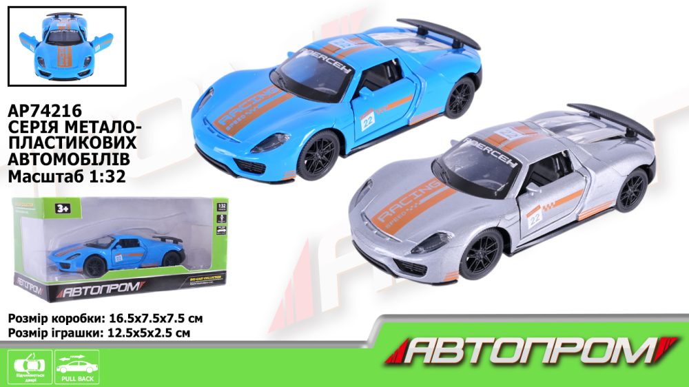 Машина мет. АВТОПРОМ арт. AP74216 (48шт) 1:32,2 кольори, відкр.двері,короб.16,5*7,5*7,5см
