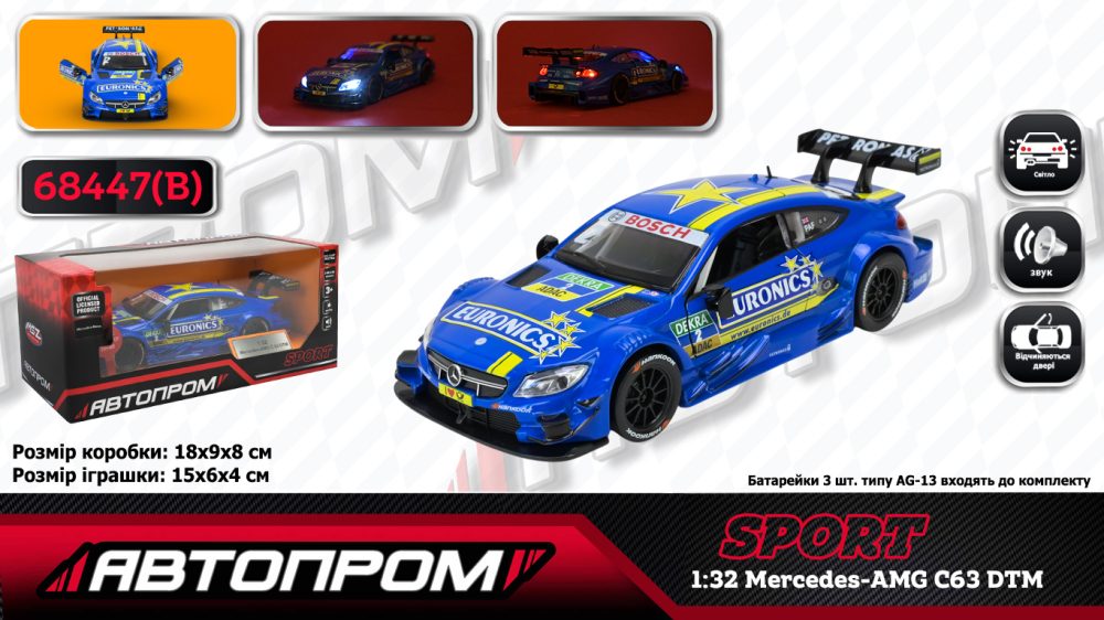 Машина мет. АВТОПРОМ арт. 68447 (48шт/2) 1:32 Mercedes-AMG C 63 DTM, 2 кольори, світло,звук,в коробці 18*9*8см