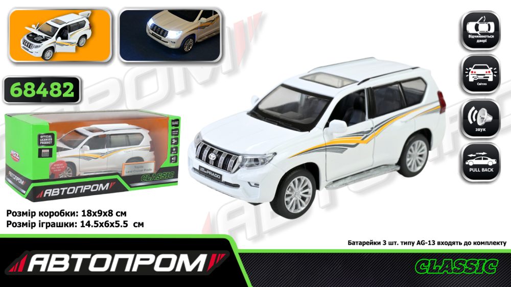 Машина мет. АВТОПРОМ арт. 68482 (48шт/2),1:32 Land Cruiser Prado,батар, світ.,звук,відкр..двері, короб. 18*9*9см