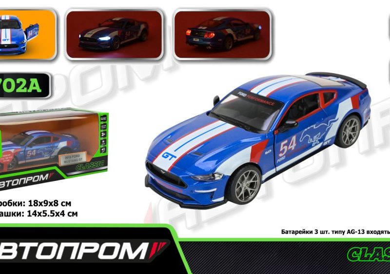 Машина мет. АВТОПРОМ арт. 68702A (48шт/2)  1:34 Ford Mustang GT, батар,світло,звук,відкр.двері,кор. 18*9*8см