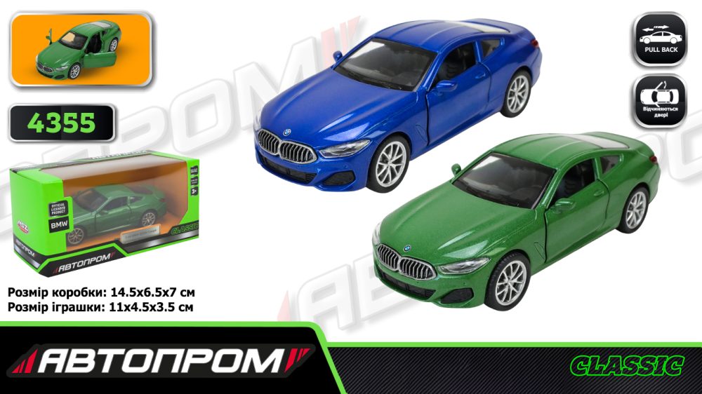 Машина мет. АВТОПРОМ арт. 4355 (96шт/2) ,2 кольори1:44 BMW M850i Coupé,відкр..двері,у кор.. 14,5*6,5*7см