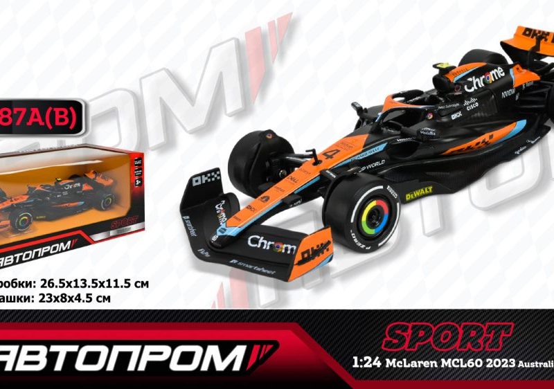 Машина АВТОПРОМ мет. арт. 68287A(B) (12шт/2) 1:24 McLaren MCL60 (2023 Australian Grand Prix),у короб. 24,5*12см