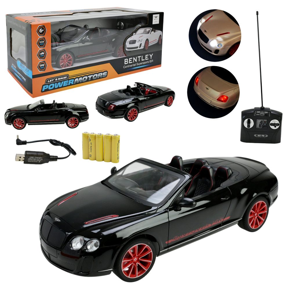 Машина р/к арт. PM1403 BLACK (12шт),"POWERMOTORS",1:14 BENTLY GT SUPERSPORT,чорний колір, акум.,світло у кор.45*19,5*17см.