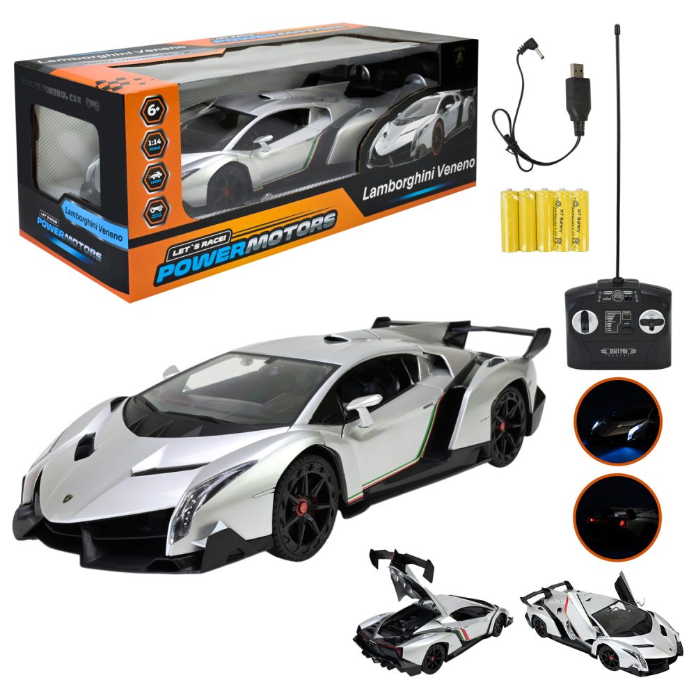 Машина р/к арт. PM1406 (12шт),"POWERMOTORS",1:14 LAMBORGHINI VENENO,сiрий колiр, акум.,світло у кор.45*19,5*17см.