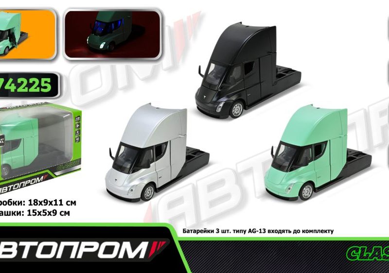 Машина мет. АВТОПРОМ арт. AP74225 (24шт/2) 1:32 Tesla semi truck head, батар,світло,звук,відкр.двері,короб. 19,5*9*9см